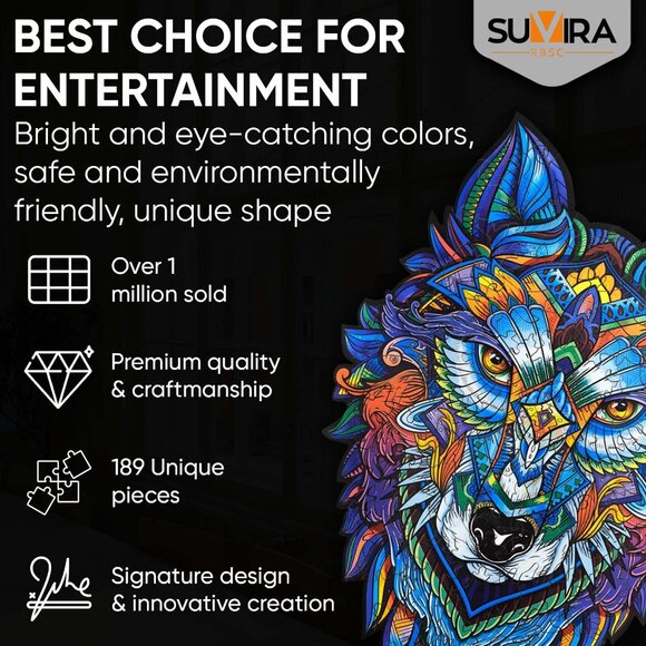 Suvira Animal Wooden Puzzle - Engaging, Educational, and Eco-Friendly Ware wolf - Picture 4 of 9